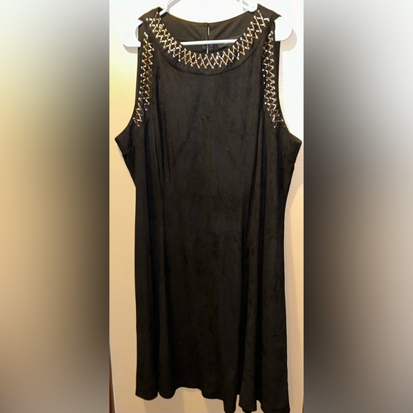 ASHLEY STEWART Women’s 22/24 Black Sleeveless Metallic Studded Fit & Flare Dress - Picture 2 of 7